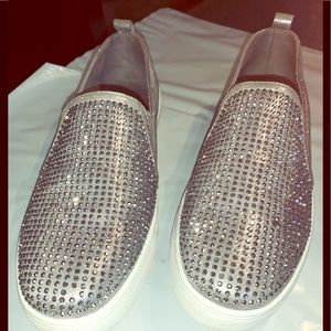 SILVER SEQUIN LOAFERS, SZ 8.5, EXCELLENT COND!
